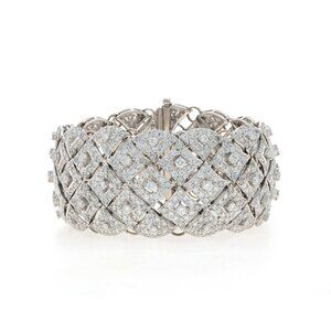 White Gold Diamond Lattice Link Bracelet 7" - 18k Round Brilliant 18.34ctw